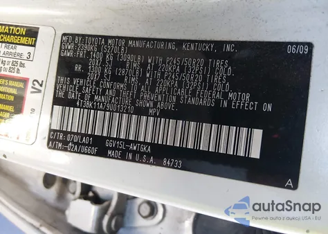 2009 Toyota Venza Base V6 z USA, uszkodzony, nr VIN 4T3BK11A79U013210